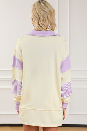 Colorblock Striped Split Neck Collared Women's Sweatshirt - women's sweatshirt at TFC&H Co.