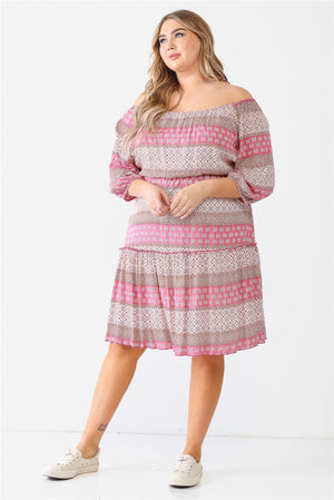 - Combo Printed Textured Ruffle Flare Hem Mini Dress Voluptuous (+) Plus Size - Ships from The US - womens dress at TFC&H Co.