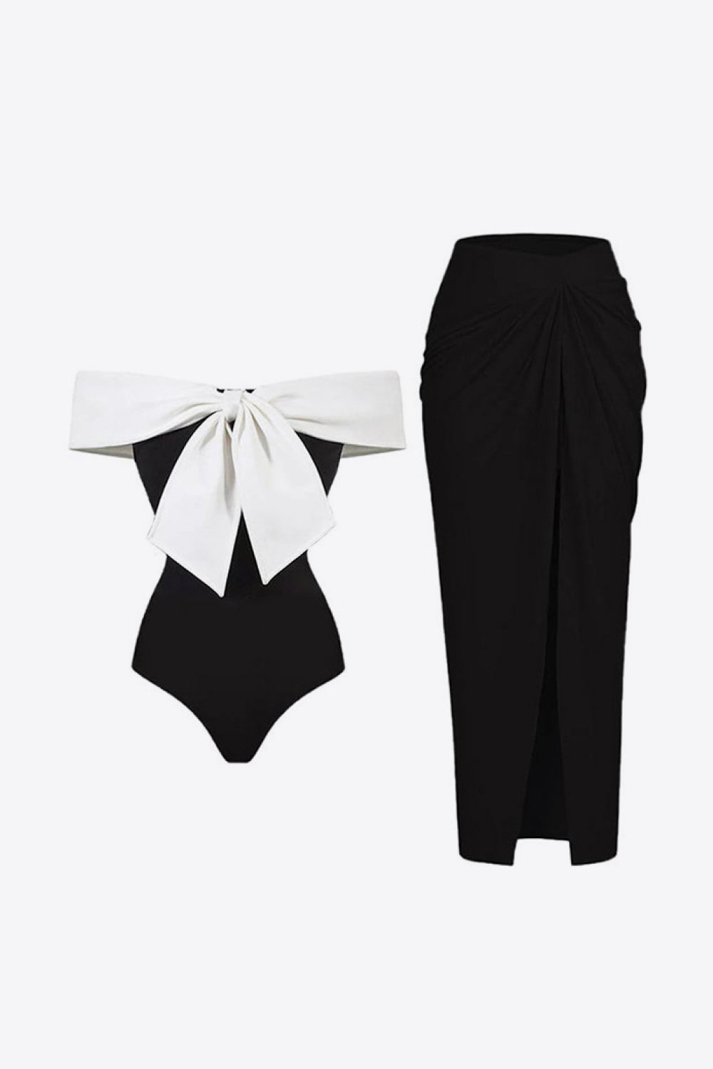BLACK/WHITE Contrast Bow Detail Two-Piece Swim Set - women's swimsuit at TFC&H Co.