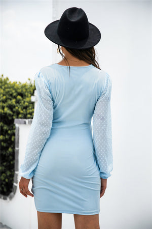 Contrast Mesh Sleeve Wrap Front Dress - 2 colors - women's dress at TFC&H Co.