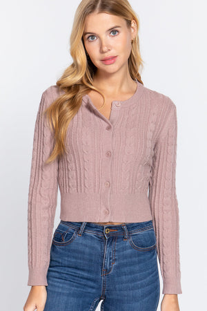 - Crew Neck Cable Sweater Cardigan - 4 colors - womens cardigan at TFC&H Co.