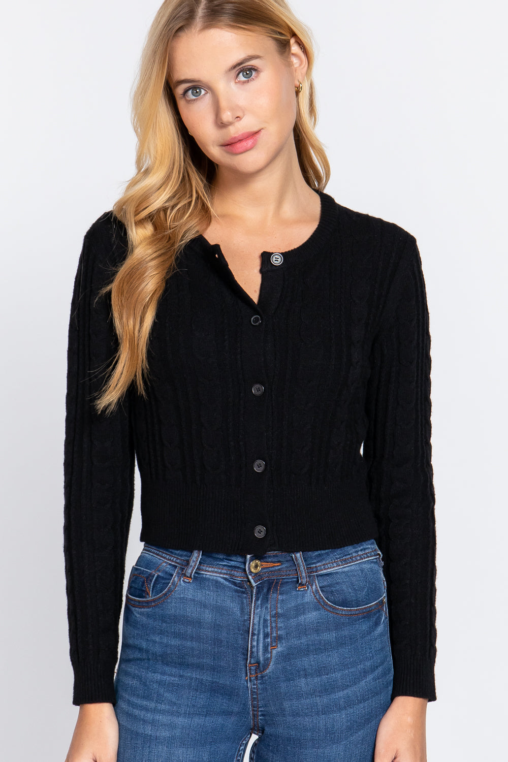 - Crew Neck Cable Sweater Cardigan - 4 colors - womens cardigan at TFC&H Co.