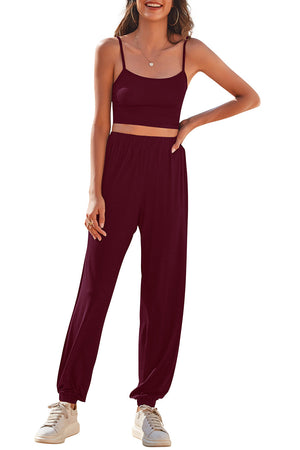 - Cropped Cami and Side Split Joggers Set - 4 colors - womens crop top & pants at TFC&H Co.