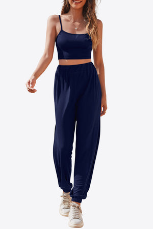 NAVY - Cropped Cami and Side Split Joggers Set - 4 colors - womens crop top & pants at TFC&H Co.