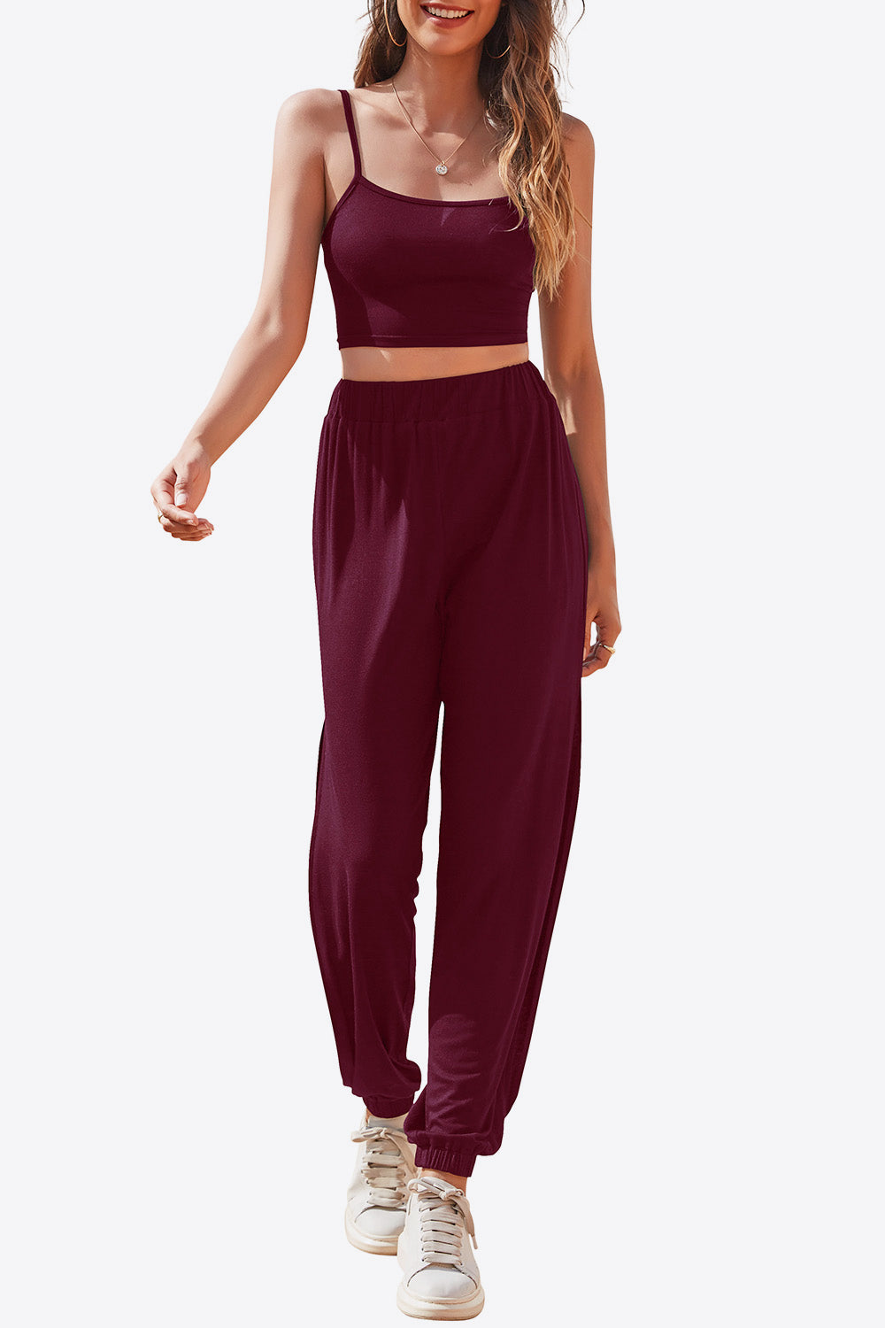 - Cropped Cami and Side Split Joggers Set - 4 colors - womens crop top & pants at TFC&H Co.