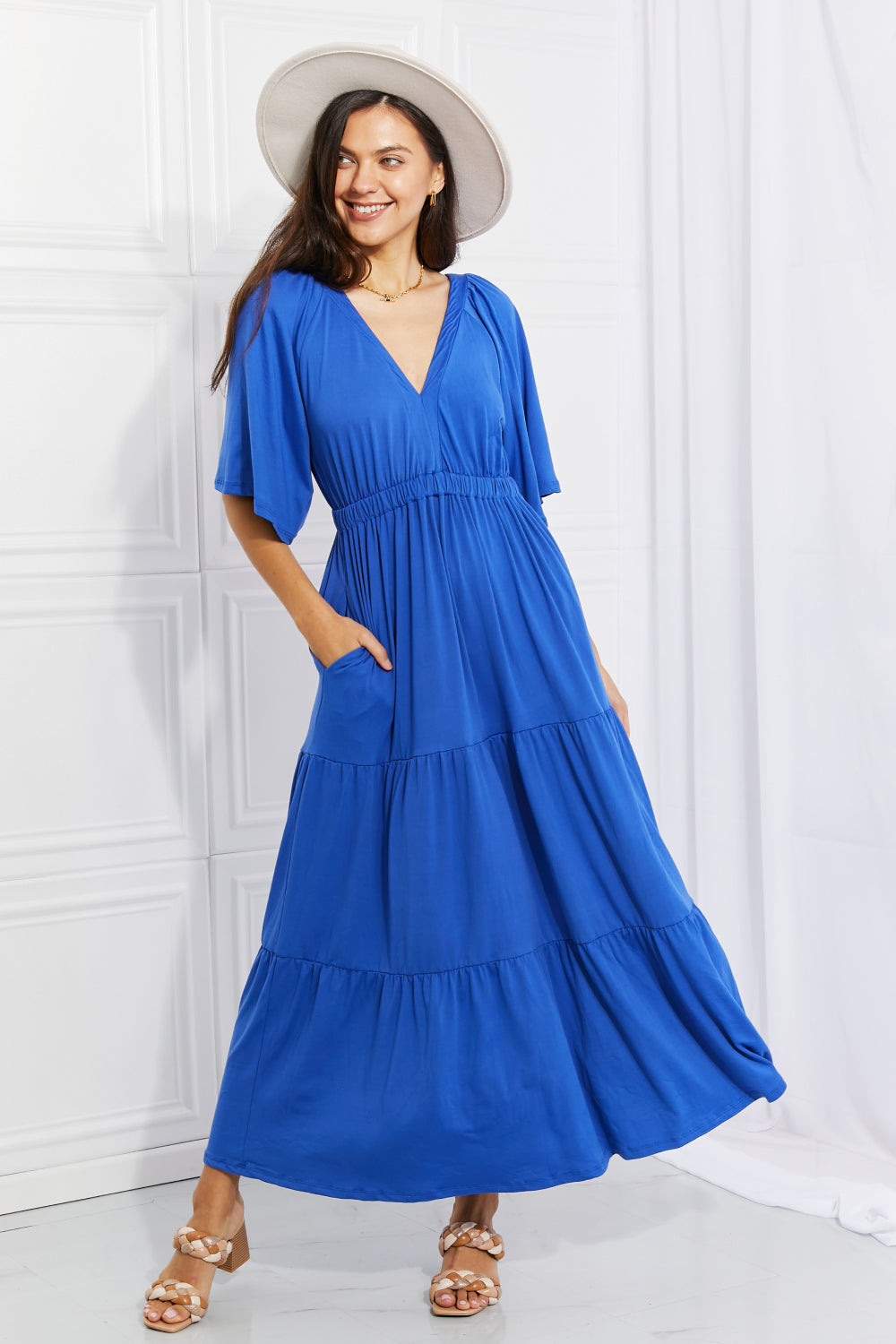 COBALT BLUE Culture Code Full Size My Muse Flare Sleeve Tiered Maxi Dress - Ships from The US - women's dress at TFC&H Co.