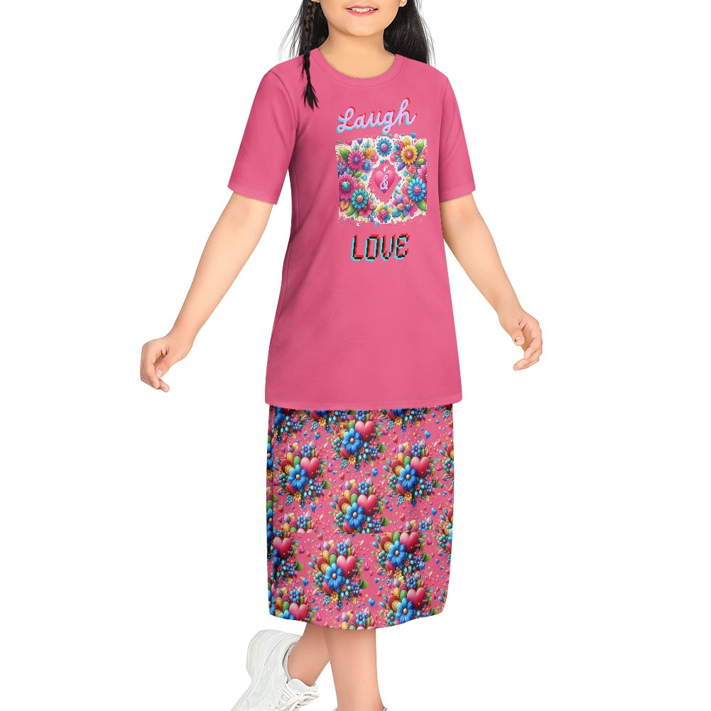 Laugh Love Pink Girls T-shirt & Skirt Outfit Set