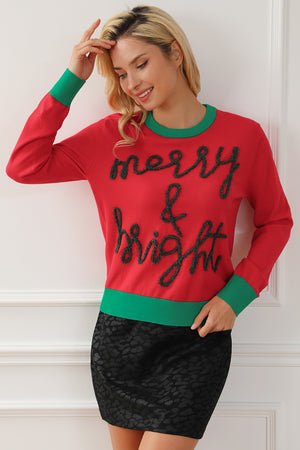Red - Merry & bright S 100%Polyester - Holly Jolly Round Neck, or Merry & Bright Christmas Sweater, or Other various Fall & Christmas Themed Sweaters - womens sweater at TFC&H Co.