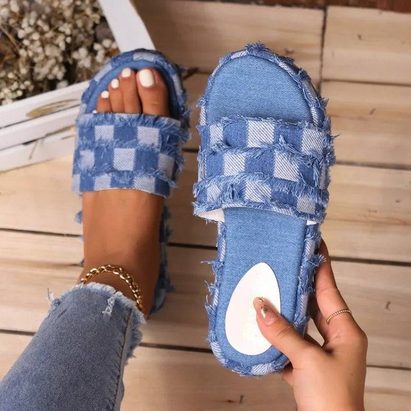 blue - Summer Fashion Designer Denim Flat Sandals for Women - womens sandals at TFC&H Co.