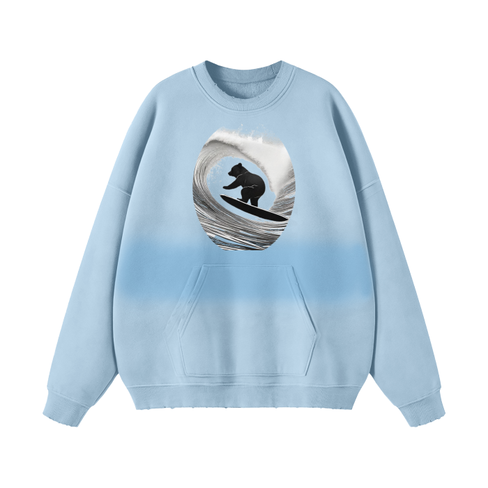 Sky Blue - Teddy Rip Streetwear Unisex Colored Gradient Washed Effect Pullover - unisex sweaters at TFC&H Co.