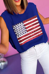 Bluing 50%Viscose+28%Polyester+22%Polyamide - Bonbon Sparkling American Flag Knitted 4th of July Clothing Vest - womens vest at TFC&H Co.