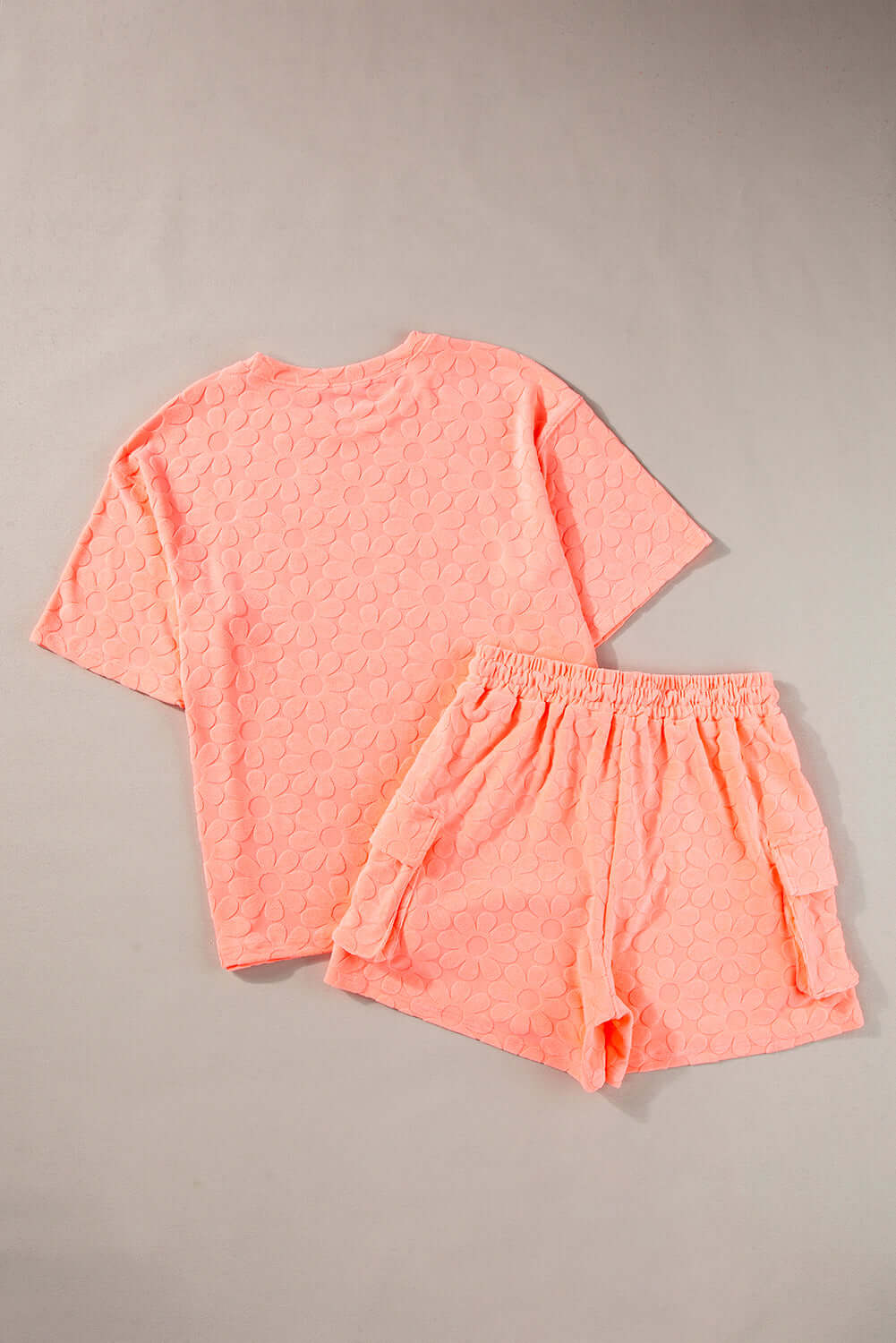 - Textured Flower Short Sleeve Top and Shorts Lounge Outfit Set - womens short set at TFC&H Co.