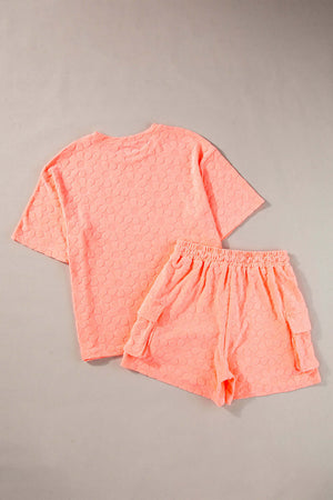 - Textured Flower Short Sleeve Top and Shorts Lounge Outfit Set - womens short set at TFC&H Co.