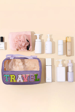 TRAVEL Chenille Letter Clear PVC Makeup Bag - makeup bag at TFC&H Co.