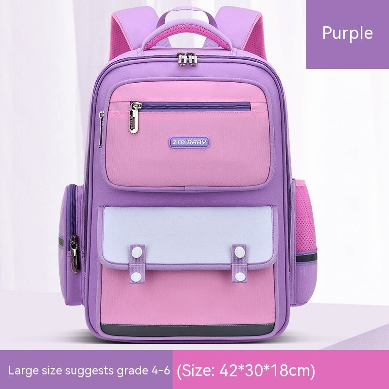 Purple Small Size - Primary School Student Schoolbag Male Grade 1-3-6 Portable Burden Alleviation Large Capacity Children's Schoolbag Backpack - bookbag at TFC&H Co.