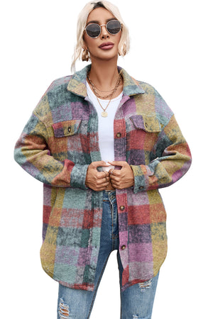 Multicolor Brushed Checked Western Buttoned Jacket - women's shacket at TFC&H Co.