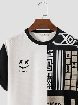 Smile Print Patchwork T-shirts