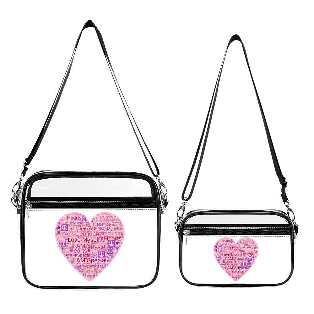 ONE SIZE White - Affirmation Heart Two piece Satchel Clear Tote bag Set - handbag at TFC&H Co.