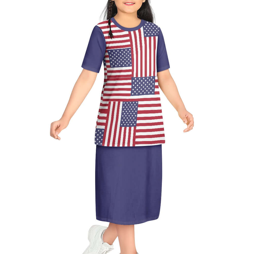 white - 4th of July Girls T-shirt Outfit Set -Blue - girls skirt set at TFC&H Co.