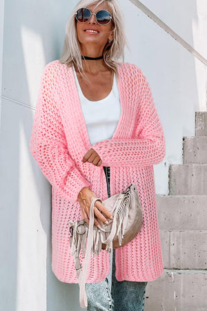 Pink Open Knit Long Sleeve Oversized Cardigan - women's cardigan at TFC&H Co.
