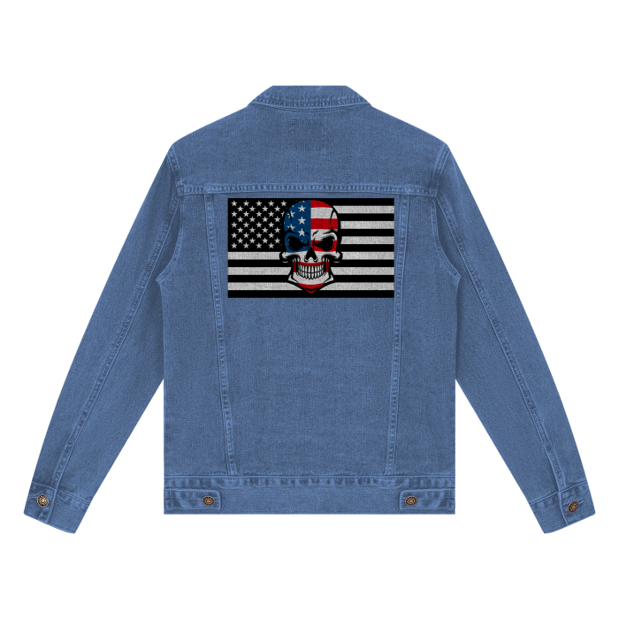LIGHT BLUE - Skull Flag Streetwear Classic Denim Jacket - mens denim jacket at TFC&H Co.