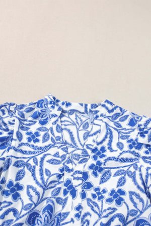 - Blue Flower Print Puff Sleeve Tiered Dress for Women - womens dress at TFC&H Co.