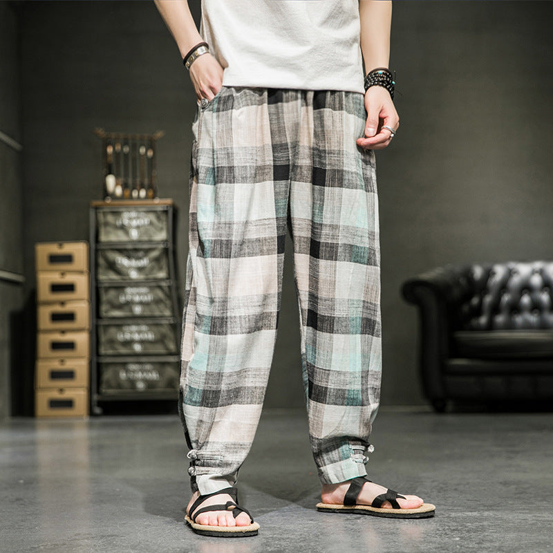 Green Grid - Simplicity Retro Color Plaid Ankle Banded Men's Slacks - mens pants at TFC&H Co.
