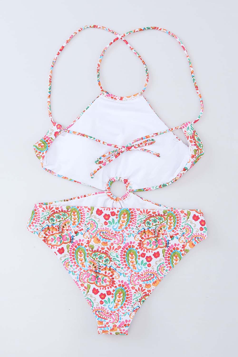 - Multicolor O-ring Lace-up Backless Floral One Piece Swimsuit - womens one piece swimsuit at TFC&H Co.