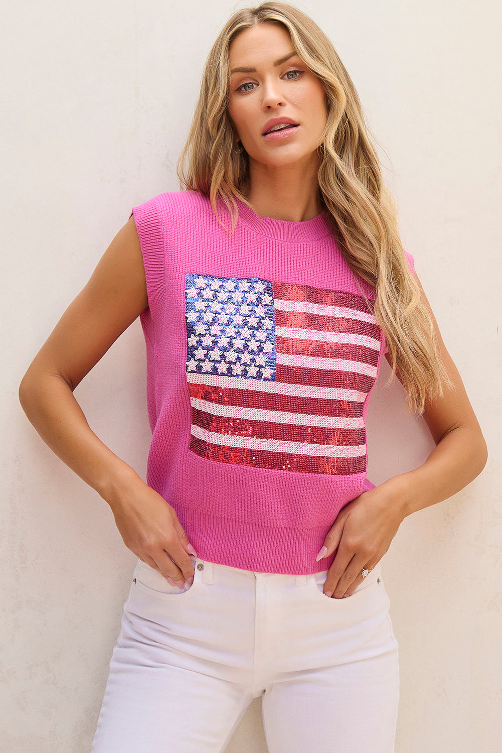 - Bonbon Sparkling American Flag Knitted Vest - womens vest at TFC&H Co.