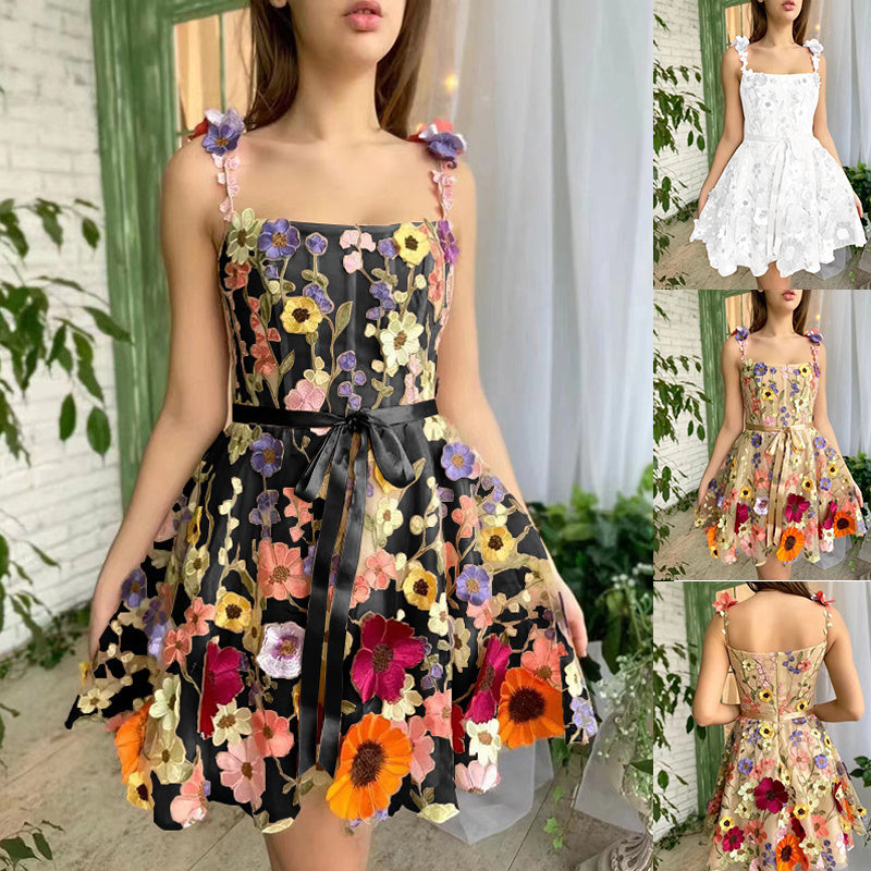 Three-dimensional Flower Embroidery Summer Dresses For Women