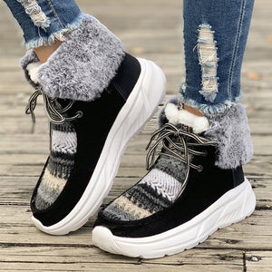 Fuzzy Thermal Lined Non-slip Lace-up Plush Women's Snow Boots - 3 colors - women's boots at TFC&H Co.