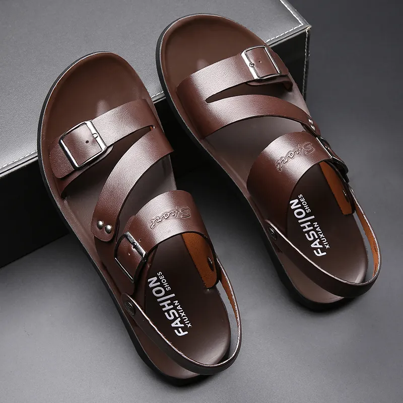 Brown - Summer Casual Double Buckle Men's Sandals - mens sandals at TFC&H Co.
