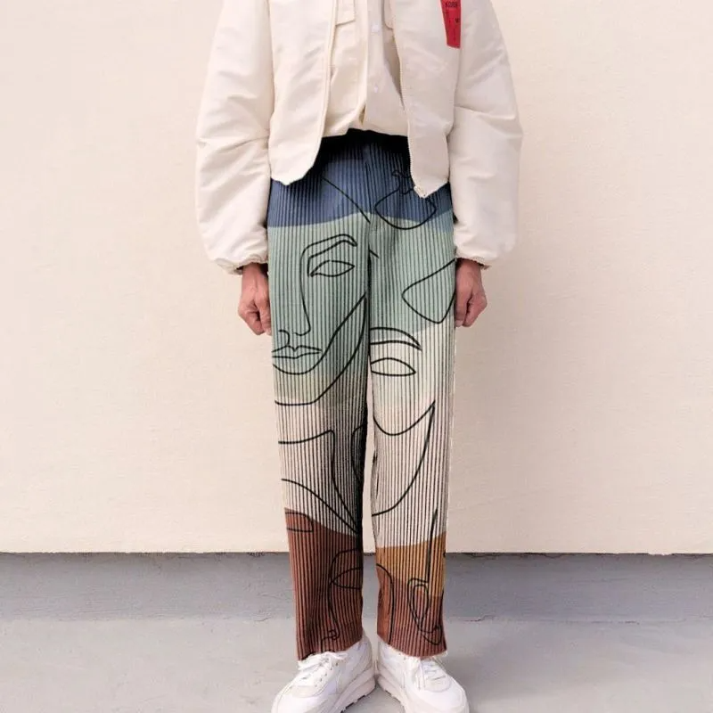 Face Splicing Contrast Color Loose Straight Men's Pants