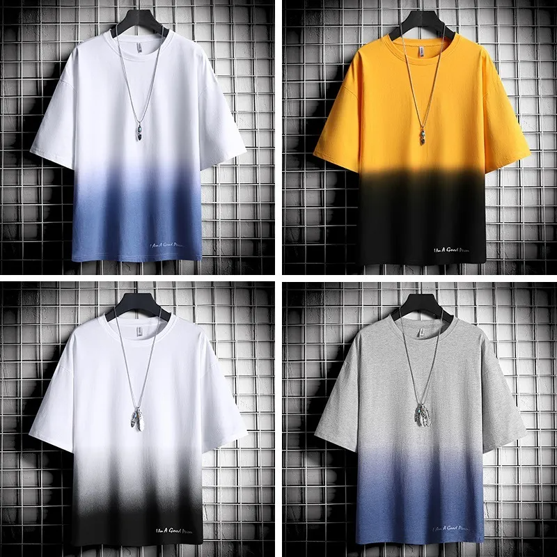 - Gradient Color Block Loose Round Neck Short Sleeve Men's T-Shirt - Mens T-Shirts at TFC&H Co.