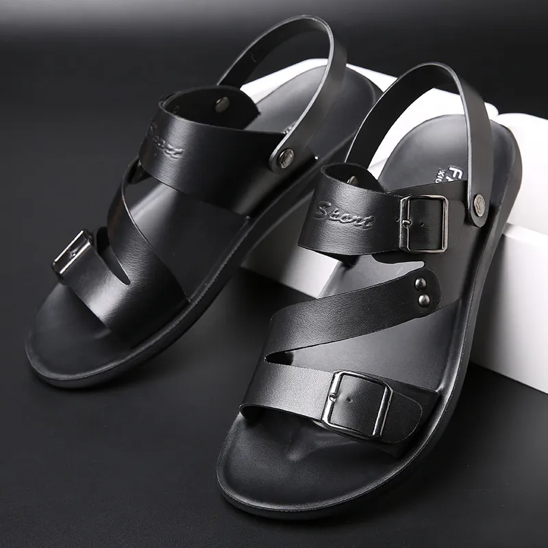 Black - Summer Casual Double Buckle Men's Sandals - mens sandals at TFC&H Co.
