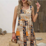 orange - Floral Round Neck Sleeveless Midi Dress for Women - womens dress at TFC&H Co.