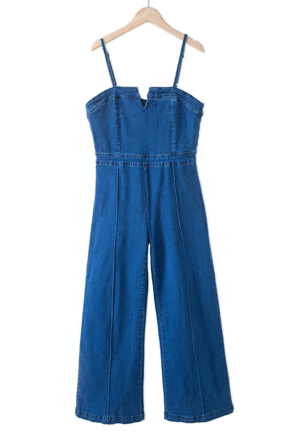 - Blue Spaghetti Straps Notch V Women's Denim Jumpsuit - womens jumpsuit at TFC&H Co.