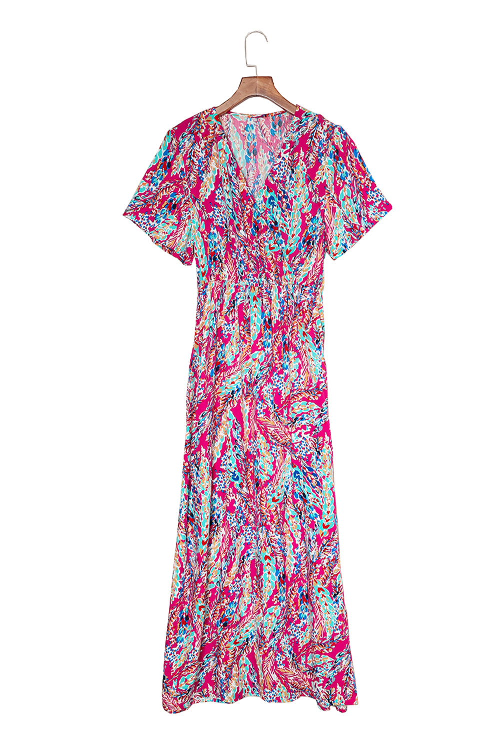 - Bohemian Abstract Print Wrap V Neck Color Block Maxi Dress - Maxi Dresses at TFC&H Co.