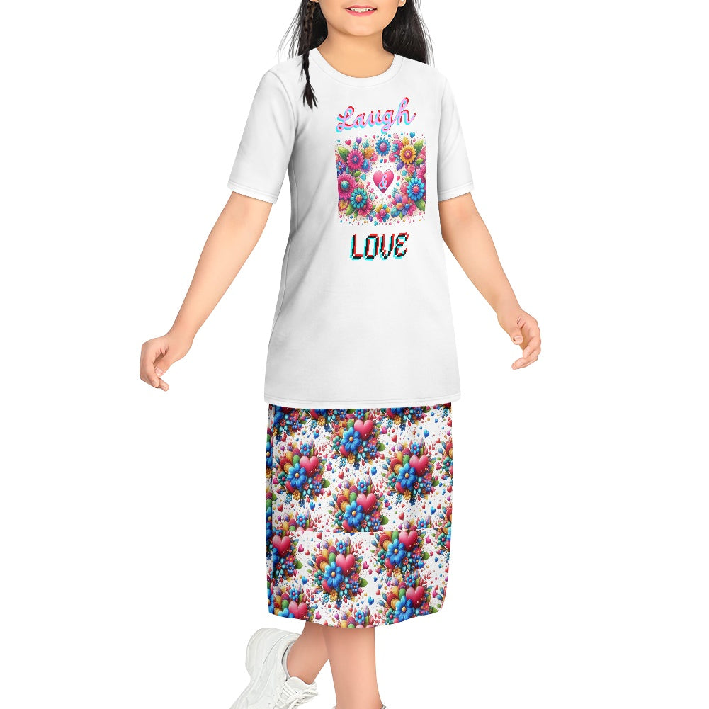 white - Laugh Love Girls T-shirt & Skirt Outfit Set - girls skirt set at TFC&H Co.