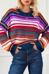 Stripe 100%Acrylic Stripe Boho Fashion Drop Shoulder Baggy Sweater - women's sweater at TFC&H Co.