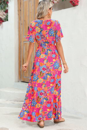 - Bohemian Abstract Print Wrap V Neck Color Block Maxi Dress - Maxi Dresses at TFC&H Co.