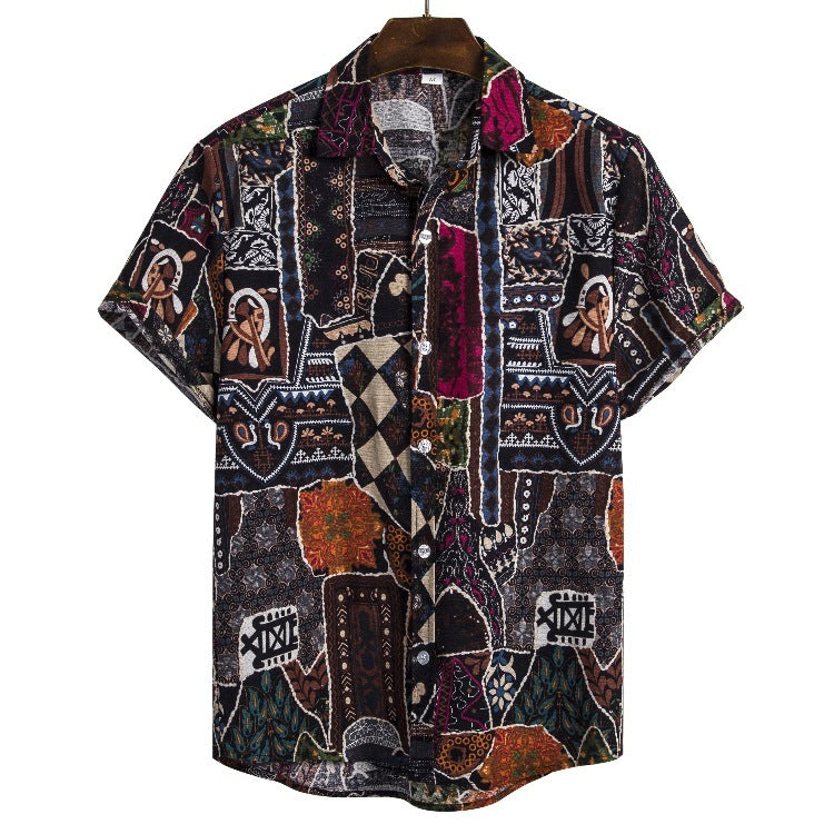 Men's Ethnic Style Series Plus Size Linen Button Up Shirts