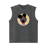 DARK GRAY Fro-Puff Streetwear Heavyweight 285G Washed Girl's 100% Cotton Tank Top - girl's tank top at TFC&H Co.