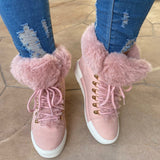 Pink - Thick Sole Lace-up Furry Boots - womens boot at TFC&H Co.