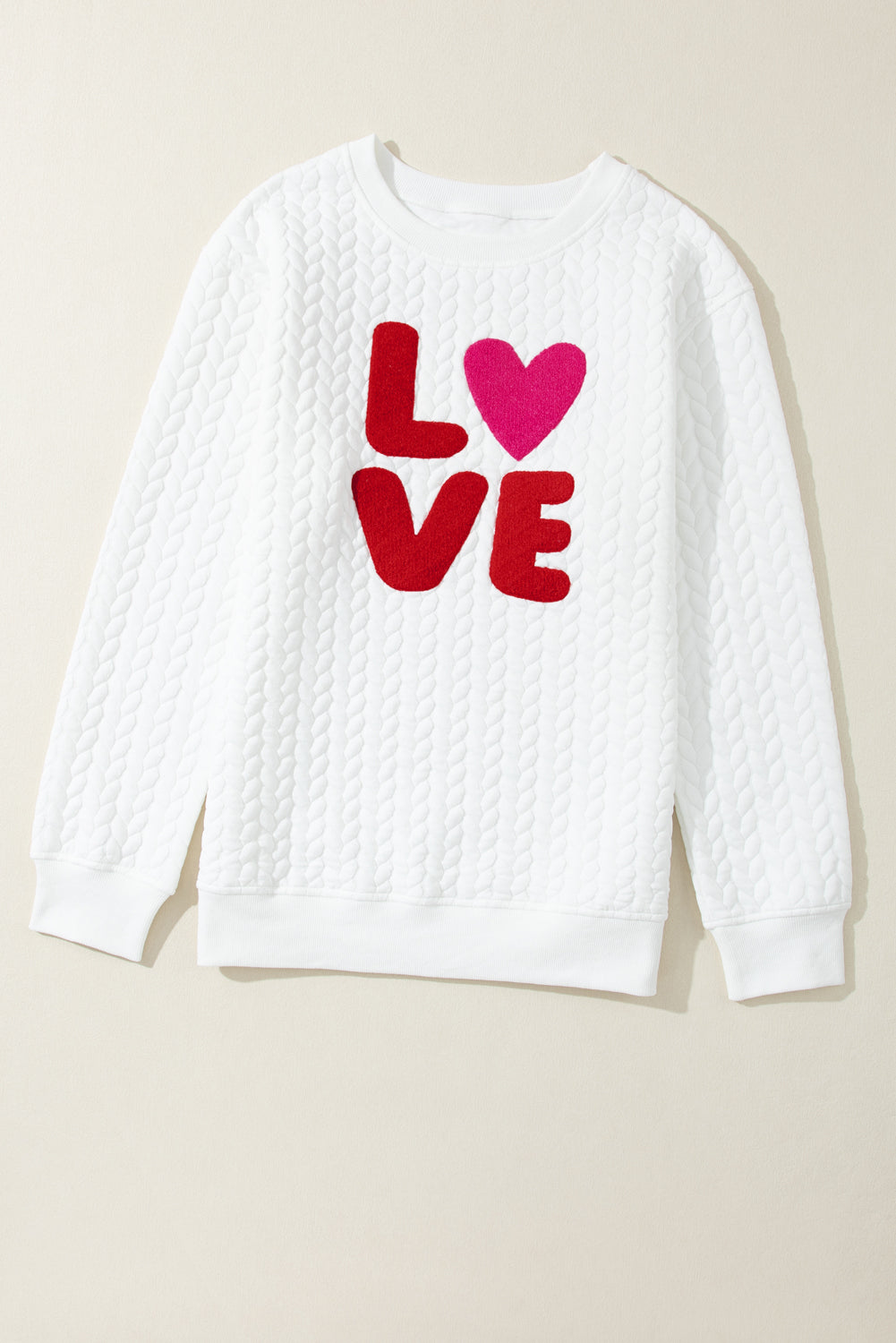 LOVE Chenille Embroidered Cable Knit Pullover Sweatshirt - women's sweatshirt at TFC&H Co.