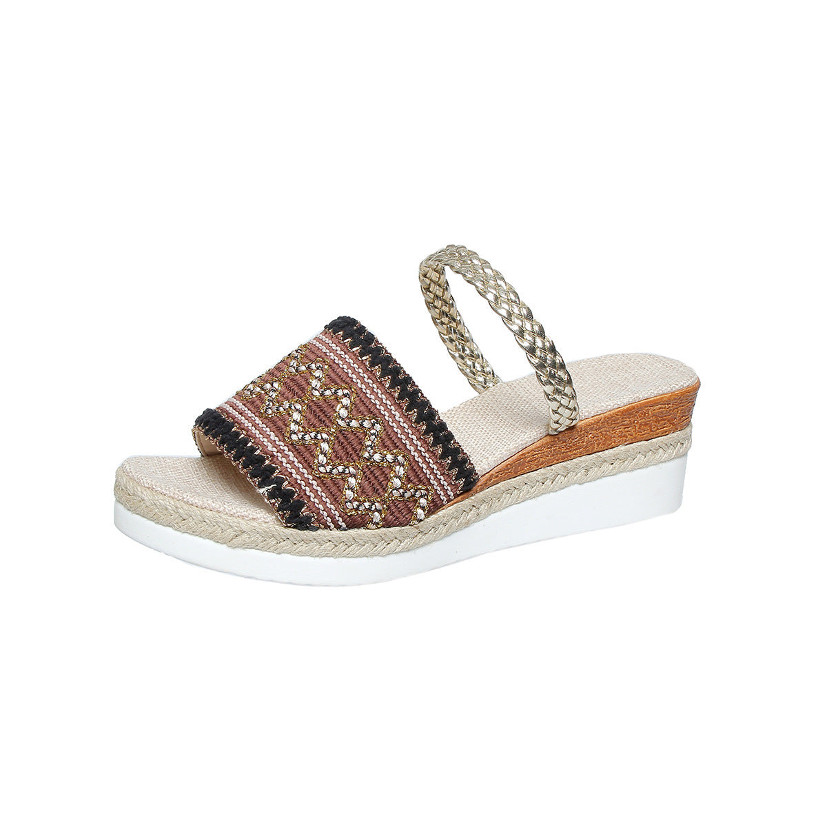 Brown - New Color-blocked Wave-patterned Sandals - womens sandals at TFC&H Co.