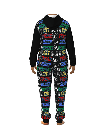 "Eat Freak Sleep Repeat" Unisex Thickened Home Jumpsuit - unisex pajama jumpsuit at TFC&H Co.