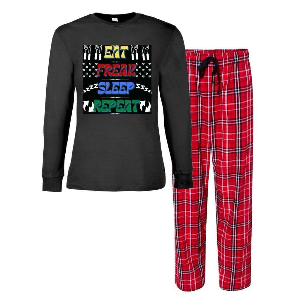BLACK AND RED FLANNEL - "Eat Freak Sleep Repeat" Women's Pajama Set - Ships from The US - womens pajama set at TFC&H Co.