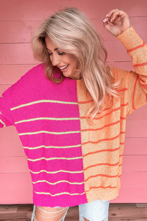 - Multicolour Striped Color Block Loose Fit Knit Sweater - womens sweater at TFC&H Co.