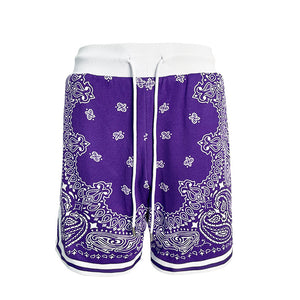 Purple - Cashew Flower Paisley Casual Loose Sports Basketball Shorts For Men - mens shorts at TFC&H Co.